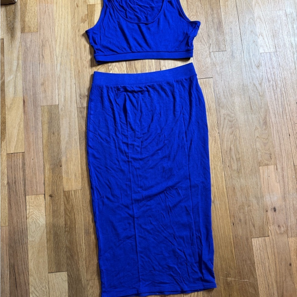Fashion Nova Royal Blue Crop Set - Picture 4 of 5